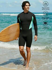 Manfinity VDAYZ Men's Color Block Stand Collar Zipper Front Casual Jumpsuit Swimwear Rashguard Men Men Swim Outfit Athletic Wear Men Wet Suit Men Cruise Clothes For Men - Multicolor - View 3