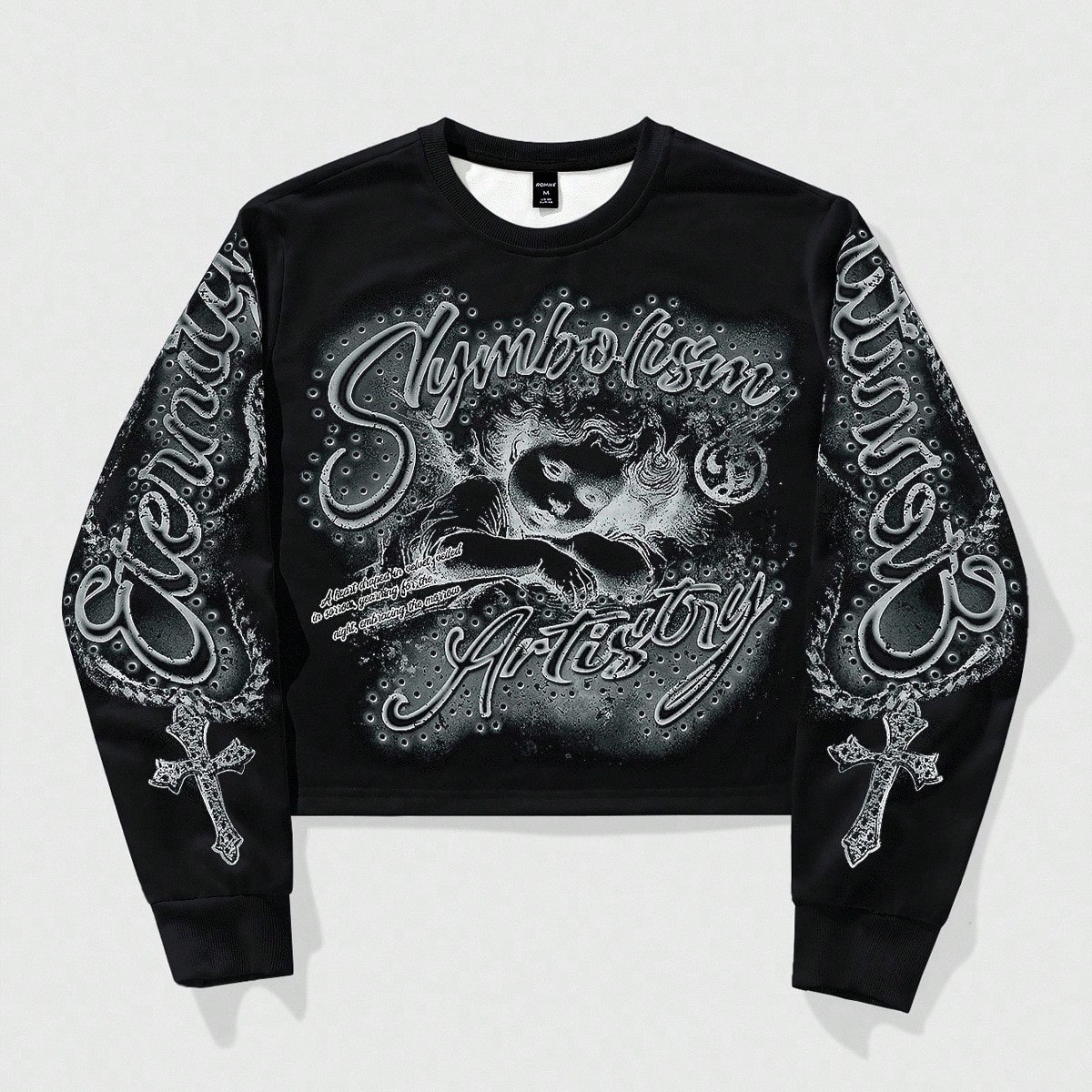 Sudadera de cuello redondo de manga larga con gráfico de letras y retrato para adolescentes