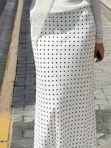 Siren Gaze Women's Polka Dot Print Maxi Mermaid Skirt - White - View 9