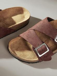 Solecia Sandalias de mujer con correa vintage, cómodas de usar, para uso casual en la playa, con suela plana - Café integral - Ver 6