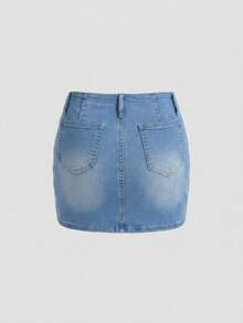 Sweetra 女士时尚休闲百搭性感低腰牛仔迷你裙 - 淺色水洗藍 - 查看 3