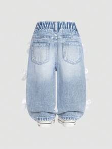 SHEIN Baby/Baby Mädchen Allround Lässige Washed Gerade Bein Jeans - Mittele Waschung - Übersicht 2