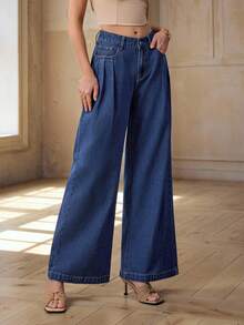 Selenza 女士宽松直筒牛仔裤，修身新款 - 中等水洗藍 - 查看 4