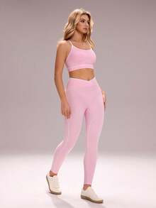 Sovereign Charm Women's Casual Sports Camisole & Leggings Set - Pink - View 6
