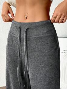 Easithlete Women Casual Drawstring Waist Loose Wide Leg Sports Pants - Dark Grey - View 5