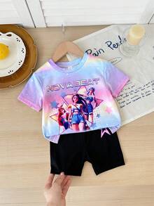 SHEIN Bộ 2 áo nỉ dài tay cổ tròn dáng rộng thoải mái cho bé gái, in hình hoạt hình và ngôi sao K-Pop, ấm áp và dễ chịu, thích hợp cho mùa thu/đông, làm quà Giáng sinh, hoặc mặc nhiều lớp. - Nhiều màu - Xem 4