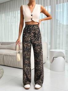 Casual Commuter Leopard Print Straight Leg Pants - Multicolor - View 3