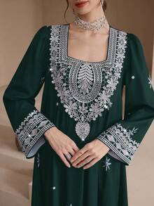 Al Najma 女士印花褶皱休闲派对连衣裙 - 墨綠色 - 查看 6