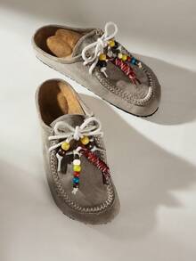 Solecia Women's Lace-Up Design Casual Slip-On Flat Shoes For Daily Wear - Grey - View 1