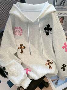 Resyla Áo nỉ dài tay in họa tiết nhiều màu sắc dành cho nữ, kiểu dáng thường ngày. - Xám - Xem 1