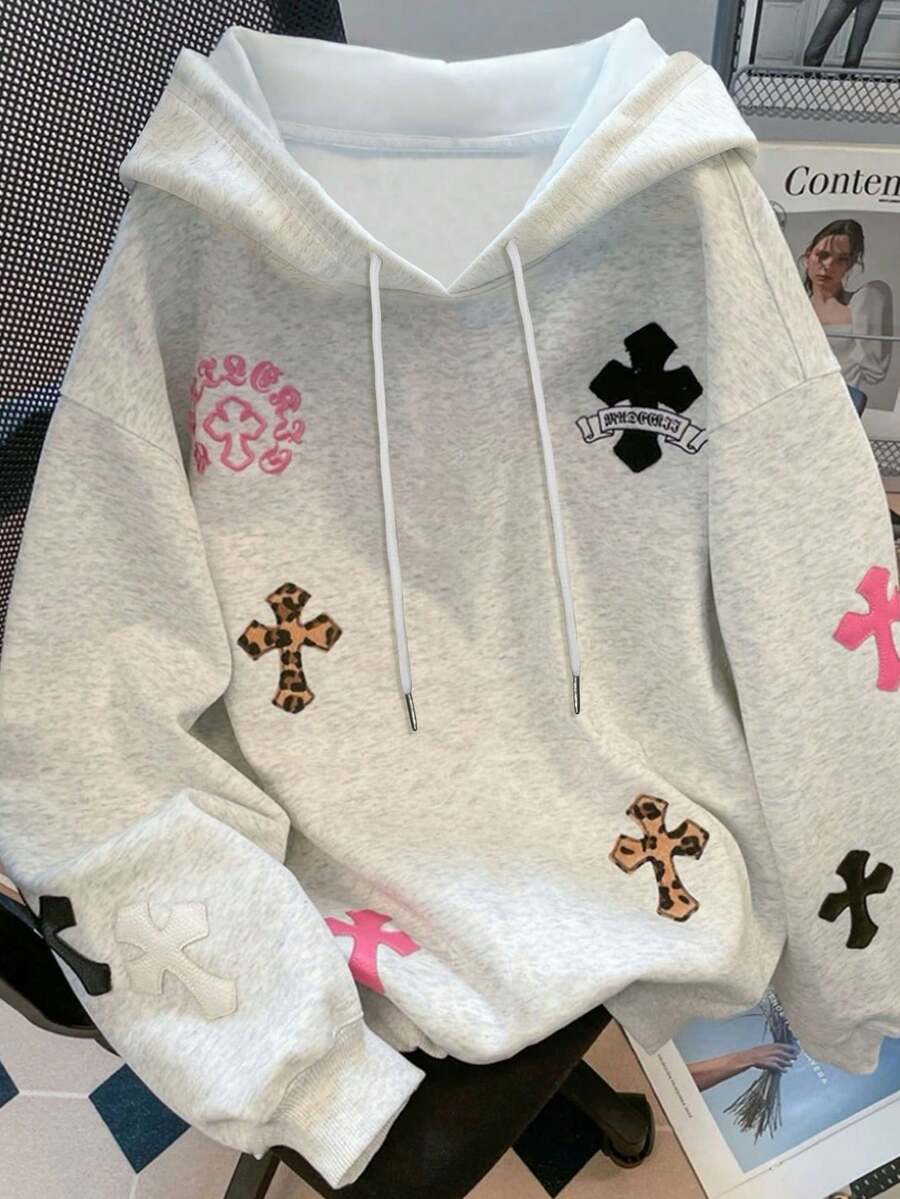 Resyla Áo nỉ dài tay in họa tiết nhiều màu sắc dành cho nữ, kiểu dáng thường ngày. - Xám - Xem 1