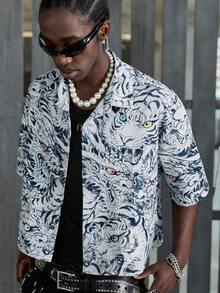 NEON BLANC 男士街头时尚印花短袖衬衫 - 藍白色 - 查看 4