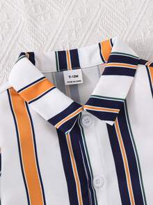 SHEIN Infant Fashionable Striped Print Button Romper - Multicolor - View 3