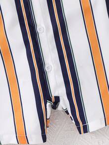 SHEIN Infant Fashionable Striped Print Button Romper - Multicolor - View 4