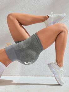 Gameset SHEIN Sport 女士时尚高腰弹力收腹提臀短裤 - 淺灰色 - 查看 4