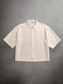 STYNVO Men's Casual Fashionable Street Slogan Print Loose Short Sleeve Shirt, Suitable For Daily Commute, Summer Limited Edition Shirt Men Cropped Graphic Shirt - Apricot - View 2