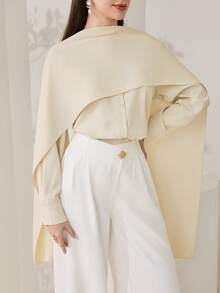 Veilorie 女士优雅纯色披肩领衬衫 - 淡黃色 - 查看 4