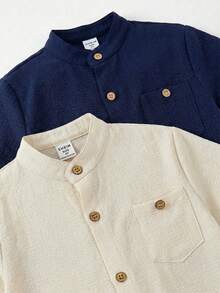 SHEIN 两件装男童休闲韩版纯色翻领宽松衬衫，两种颜色可选，每款可买一套或两套，适合上学、居家、度假、运动穿着，适合春夏季节，买一送一，两件超值优惠，送礼佳品。 - 彩色 - 查看 6