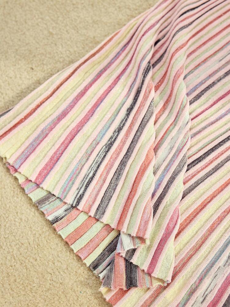 VACATION COLORFUL STRIPED PATTERN KNIT SKIRT