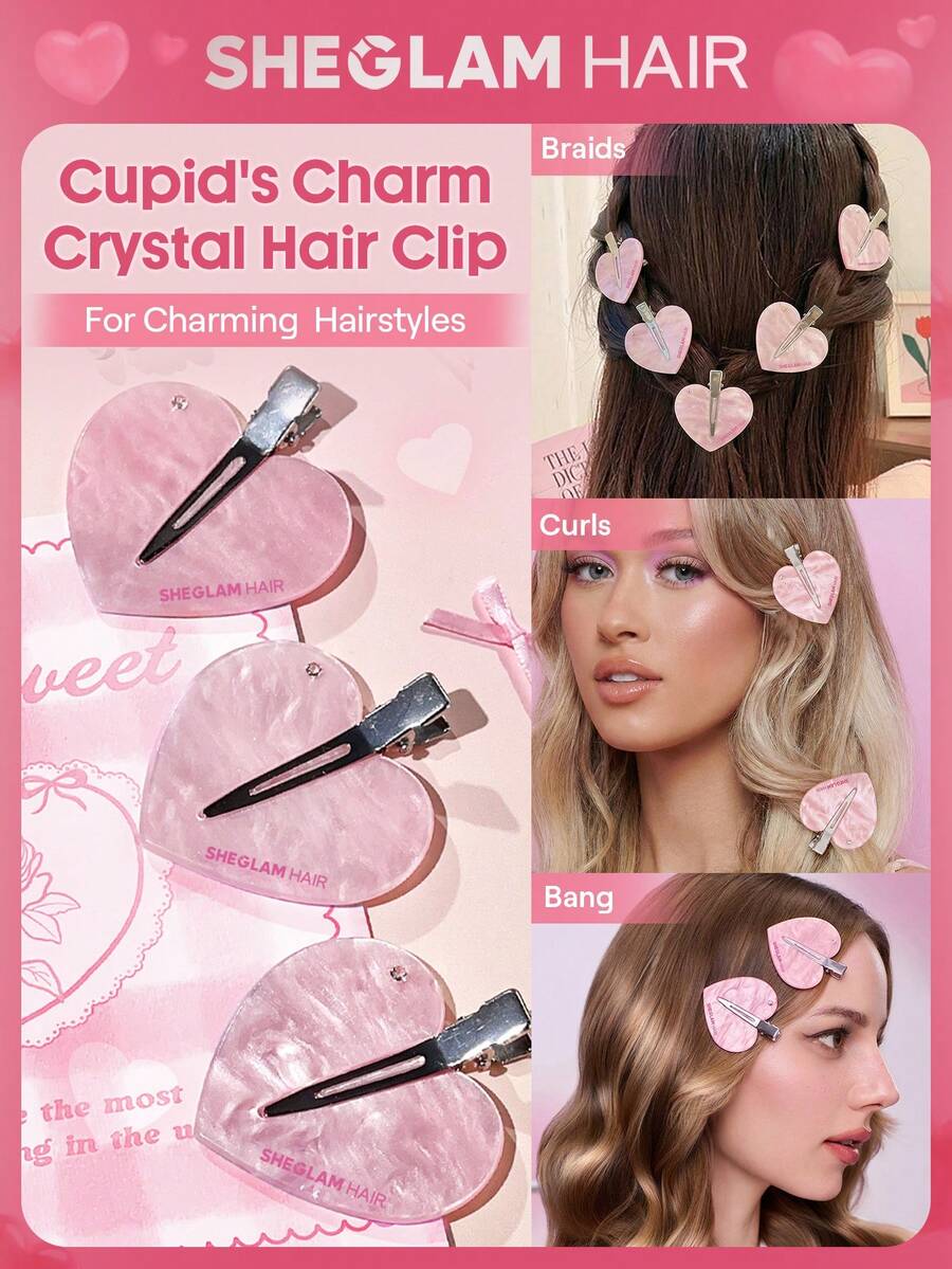 SHEGLAM HAIR Cupid's Charm Crystal Hair Clip,Pink Hair Clip,Side Bangs Hair Clips For Women,Chic Vibes,Firm Grip Without Snags,Dents,Or Creases For Charming Hairstyles Bangs,Braids,Curls - Dusty Pink - View 1