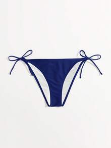Swim Vcay Solid Color Knotted Triangle Bikini Bottom, Suitable For Beach, Summer - Navy Blue - View 4