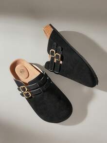 Solecia 女士平底软皮一脚蹬鞋，舒适百搭，适合通勤。 - 黑色 - 查看 1