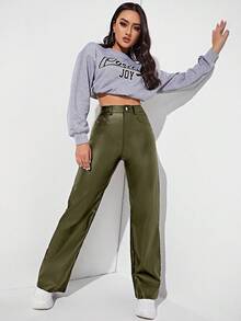 EURMUSE Pantalones versátiles de moda casual de unicolor para mujer - Verde - Ver 4