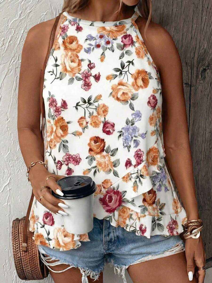 EMERY ROSE New Fashion Printed Versatile Plus Size Women Casual Sleeveless Top - Multicolor - View 1