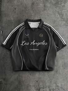 AXEPEAK 男士字母条纹短袖休闲通勤 Polo 衫 - 彩色 - 查看 1