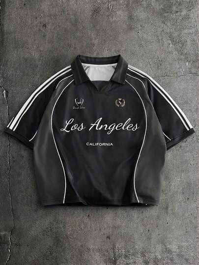 AXEPEAK 男士字母条纹短袖休闲通勤 Polo 衫