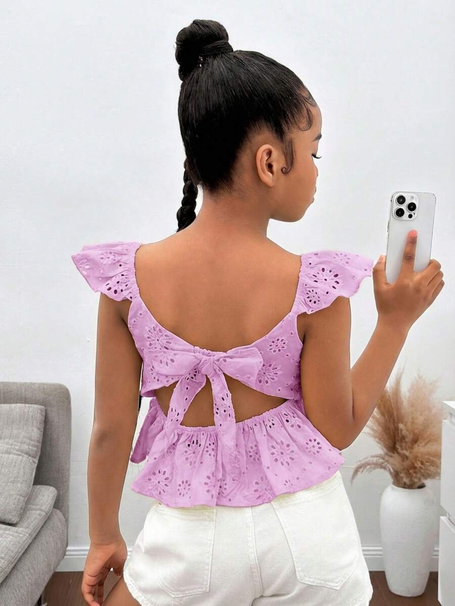 Áo chui đầu hở lưng tay lửng thời trang thường ngày cho bé gái tuổi mới lớn - Màu tím hoa cà - Xem 1