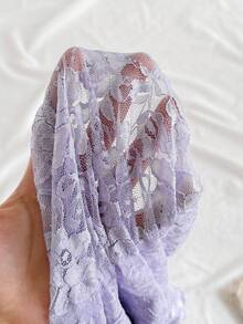 SHEIN Áo ren mỏng nhẹ cổ chữ V dễ thương, ôm vừa vặn, dễ thương, kiểu dáng học sinh, áo ren tay ngắn thanh lịch - Màu tím hoa cà - Xem 8