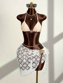 Zestiva 女士性感刺绣纹理扭结下摆罩衫半身裙，夏季 - 白色 - 查看 3