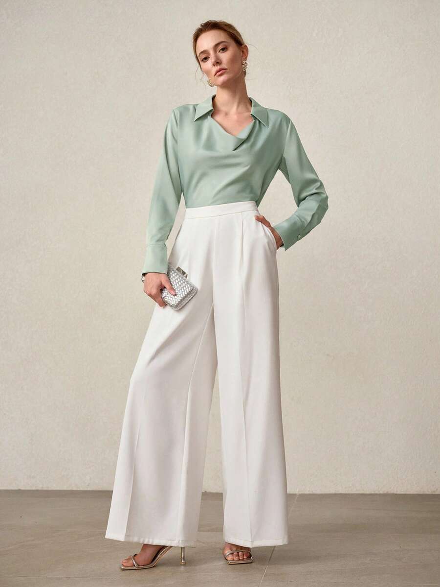 MOTF PREMIUM SWING COLLAR LONG SLEEVE POPLIN SHIRT - Green - View 1