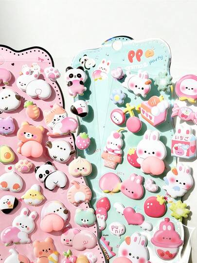 Joivida 1pc Creative And Cute 3D Butch-Shaped Stickers, Adorable Bear And Rabbit Designs, Children's Gifts, Squeeze Toys, Stress Relief, DIY Phone Case Decorations