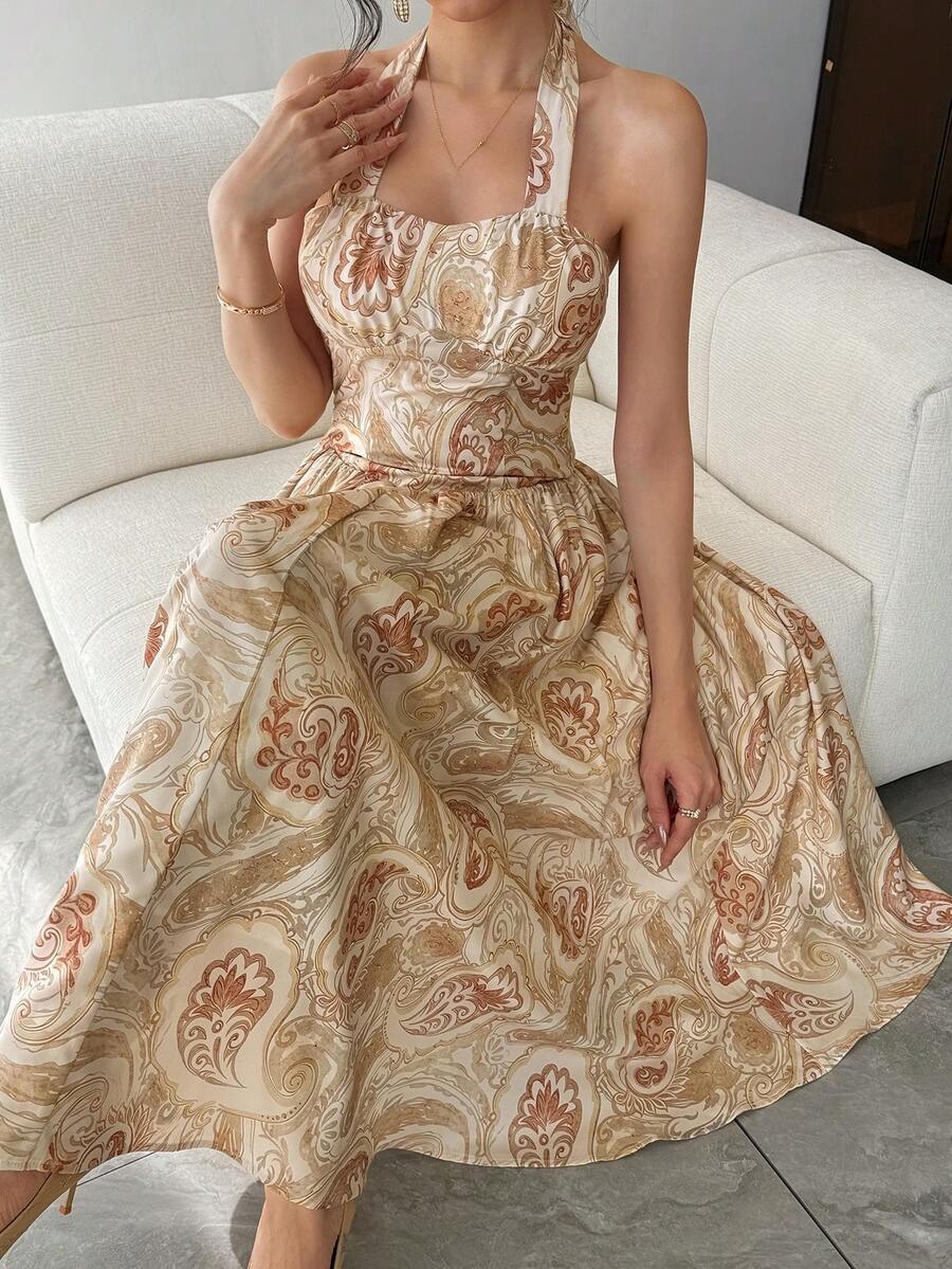 DAZY Women's Elegant Floral Print Sleeveless Dress, Summer Wedding Guest Dress - Yellow - View 1