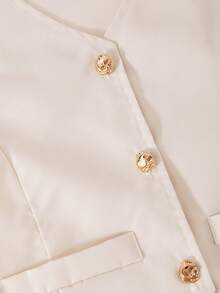 SHEIN 2pcs/Set Girls Casual Vest And Pants Set, Basic V-Neck Sleeveless Top Paired With Loose Straight Leg Pants, Suitable For Outings, Commuting And Daily Wear, Spring/Summer - White - View 6