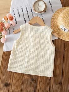 SHEIN Young Girl Solid Color Knit Textured Fabric Bow Decor Camisole,Kids - White - View 2