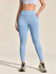 Exploreva Quần legging nữ màu trơn, kiểu dáng thường ngày, đa năng, phù hợp cho đi làm, thể thao và hoạt động ngoài trời. - Màu xanh lam - Xem 3