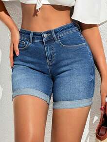 EURMUSE Women Denim Shorts - Medium Wash - View 7