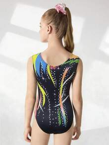 SHEIN 少女印花弹力无袖体操服，多色，适合体操、体育比赛、日常训练，色彩鲜艳，穿着舒适。 - 彩色 - 查看 2