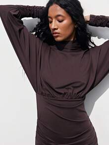 Maija Brown Round Neck Sleeveless Dress With Waist Tie Back For Women - Brown - View 6