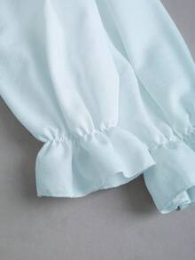 Sweetra 法式浪漫初秋时尚公主风泡泡袖连衣裙，收腰设计，不对称下摆，优雅派对礼服，可爱迷人的白色女士连衣裙 - 藍色 - 查看 5