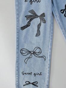 SHEIN 2件套 女童蝴蝶领直筒牛仔裤和短袖T恤 - 彩色 - 查看 5