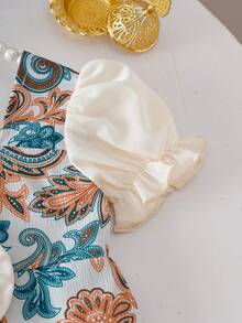 Baby GirlFloral Print Ruffle Collar Romper With Bow, Comfortable & Cute, Suitable For Spring, Summer, Autumn, Suitable For Outings, 3 Months - 3 Years - Multicolor - View 3