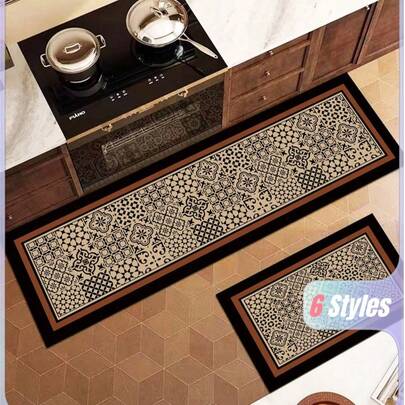SHEIN 1 قطعة سجادة مطبخ ذات نمط مربعات مع إطار، سجادة مطاطية مضادة للإرهاق بوسادة جيل، سجادة مطبخ ماصة وبساط، بساط مطاطي ناعم وبسيط للمطبخ والحمام ومدخل المنزل وغرفة الغسيل