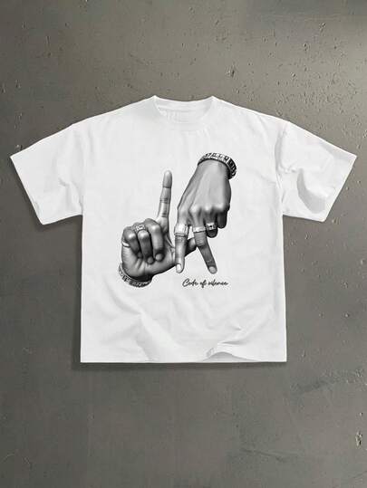 StoneGrade Los Angeles LA Letter Trendig handgest logotyptryck Casual överdimensionerade män vit T-shirt