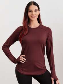 Easithlete 扭纹前领短款运动 T 恤健身上衣修身衬衫女式性感上衣长袖短款上衣女式性感上衣女式性感短款上衣女式性感上衣健身背心 - 酒紅色 - 查看 6