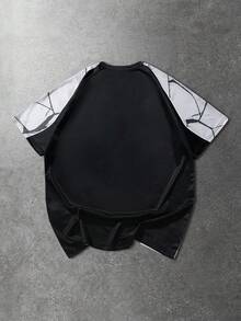 Prep Áo thun nam tay ngắn cổ tròn phối màu tương phản, kiểu dáng thường ngày, thích hợp cho mùa hè. - màu đen - Xem 2