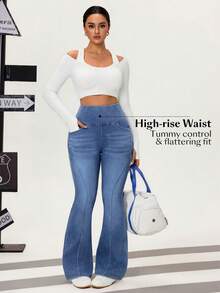 Flexra Flare Leg Design Split Casual Women Denim Jeans - Light Wash - View 4